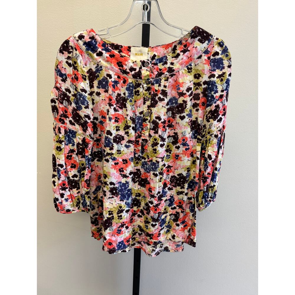 Maeve Women's Pink Multicolor Floral 3/4 Sleeve Top Size 2 #50007